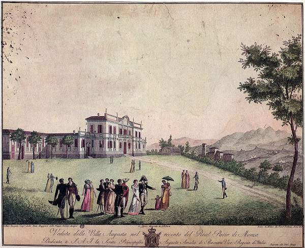 Villa Mirabellino, conosciuta anche come villa Augusta o villa Amalia, in una stampandel 1808 di di Gaspare Galliari